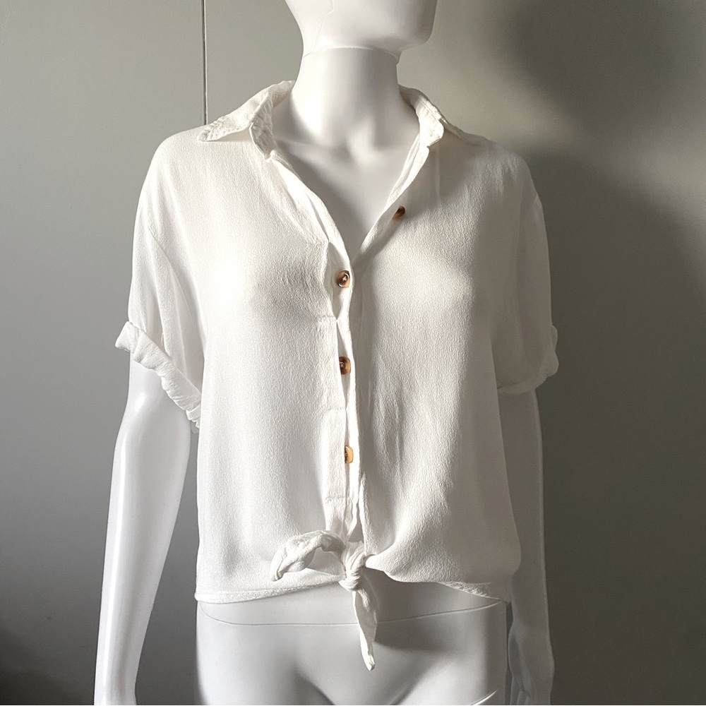 Faithful the Brand Button Down Tie Front Top